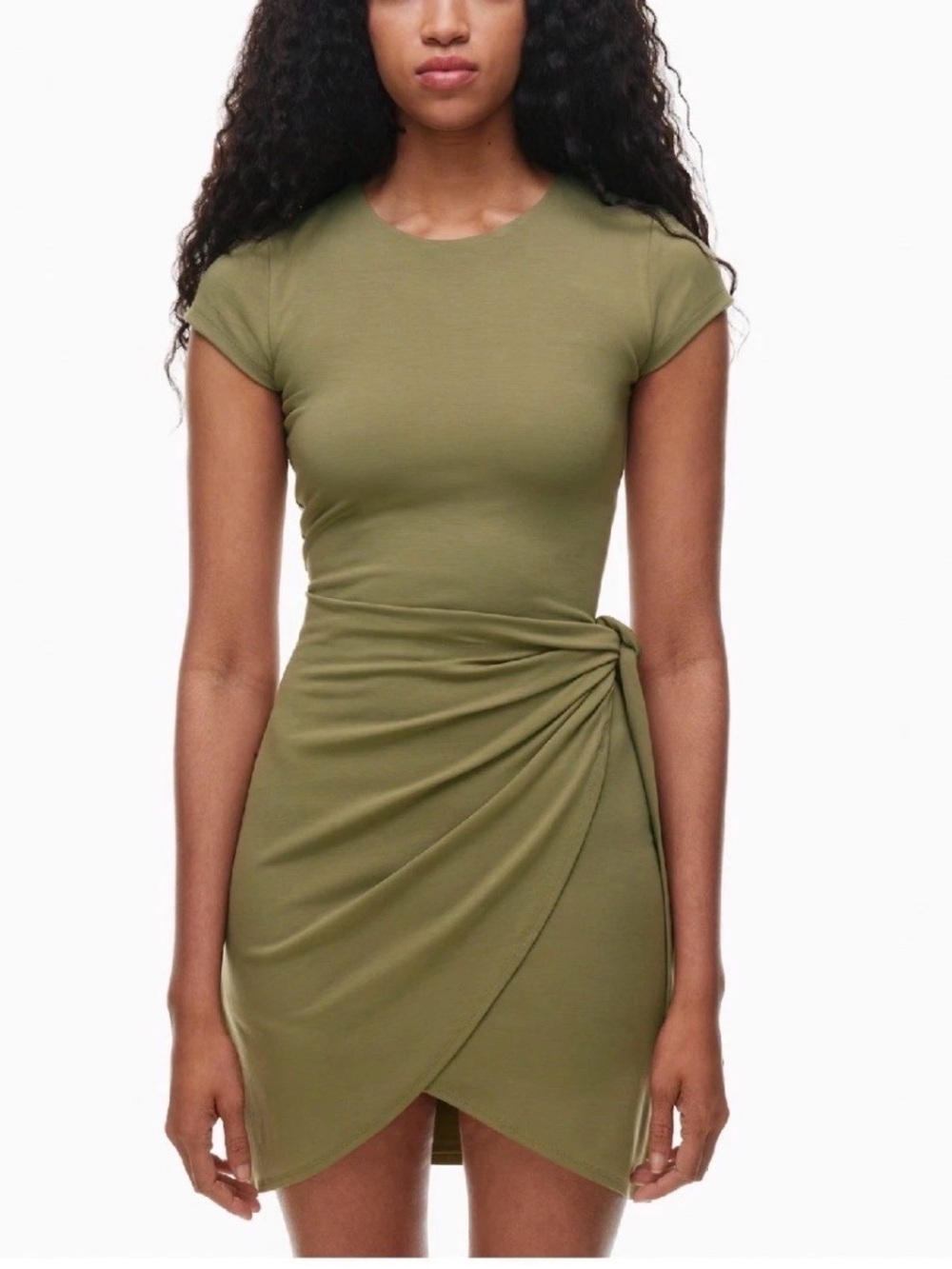 Aritzia Wilfred Lune sun-dried Olive Green Ruched Wrap Mini Dress - Women
